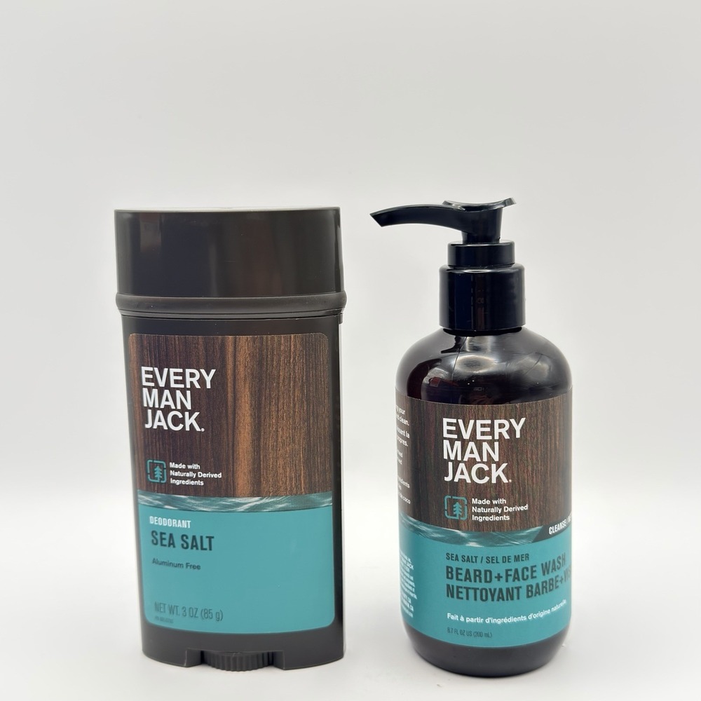 Every Man Jack Sea Salt Bundle Beard and Face Wash 6.7oz and Deodorant 3oz  NEW